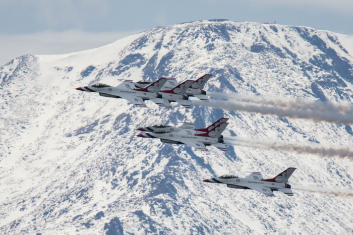Air Force Thunderbirds flying over Pikes Peak